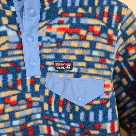 Patagonia Kids Lightweight Synchilla SnapT PullOver Size M/10 Fitz Roy Patchwork - Picture 2 of 4